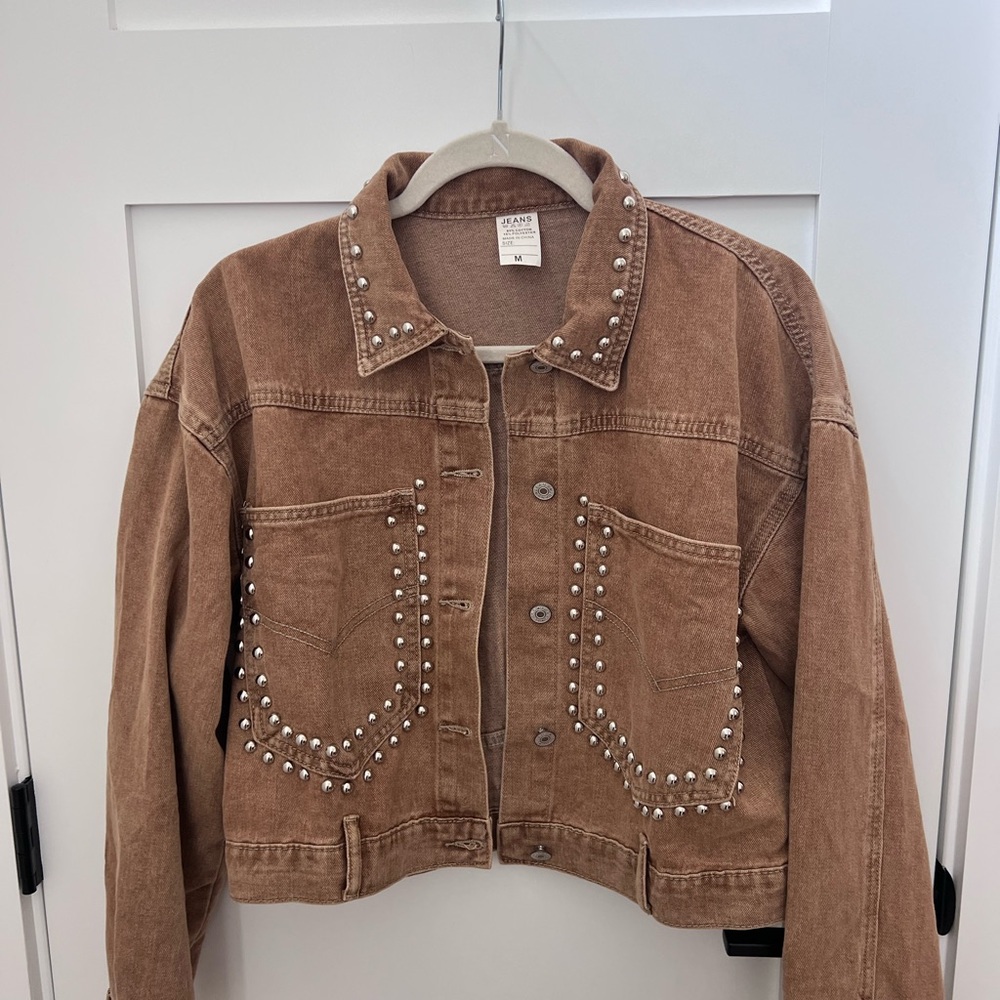 Zara Tan Studded Jean Jacket- Medium